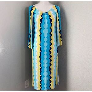 Lesley Evers Wavy Print Retro Style Shift  Dress XS